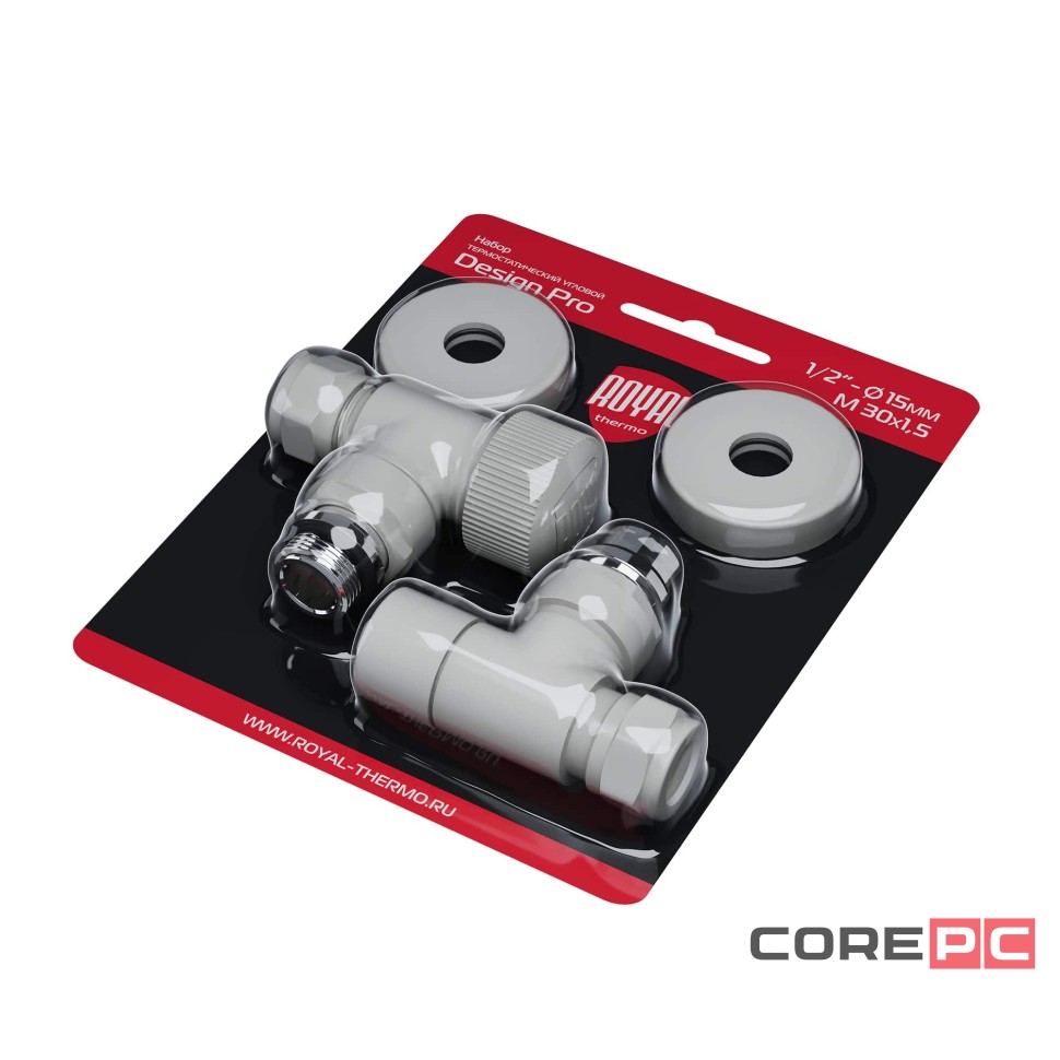 Набор термостатический угловой Royal Thermo Design Pro 15мм М30х1,5 (Белый)