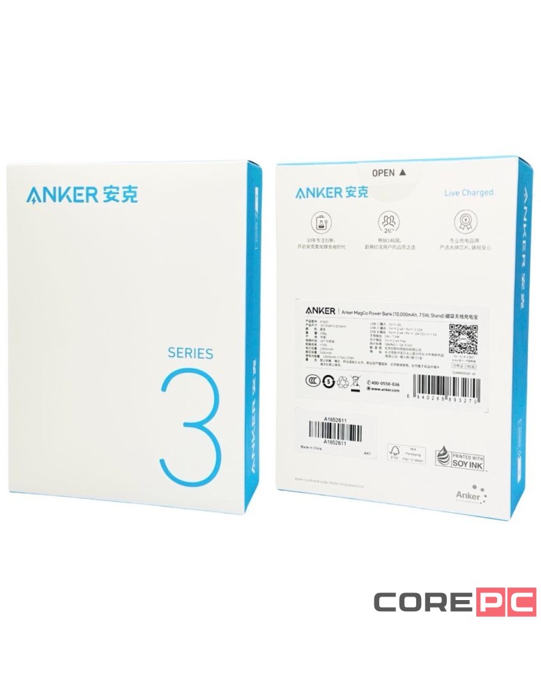 Powerbank с беспроводной зарядкой Anker MagGo 10000mAh 1USB/1C (A1652) черный