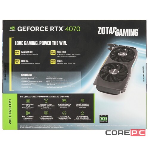 Видеокарта ZOTAC (ZT-D40700H-10M) GeForce RTX 4070 12GB TWIN EDGE OC