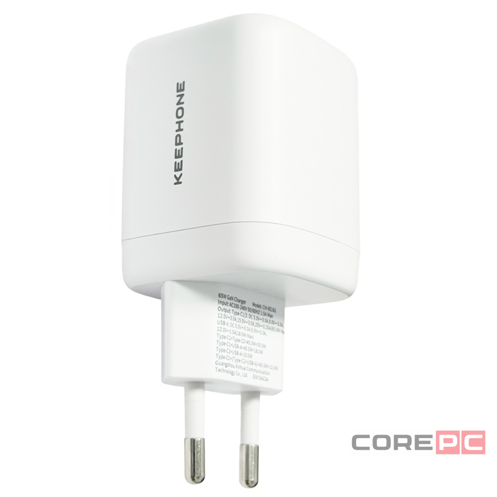 Сетевое зар. устр. Keephone Speedy 1USB+2C Gan 65W белое