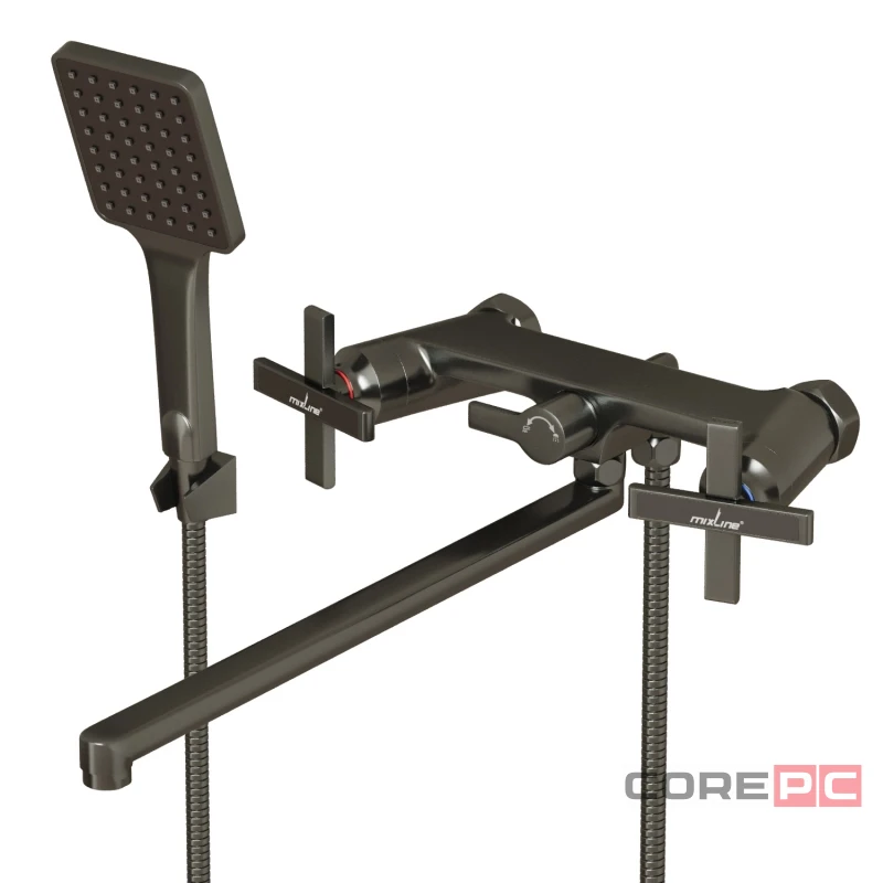 Смеситель для ванны и раковины MIXLINE МЛ38-02/ML38-02, вентильное управление, цвет графит