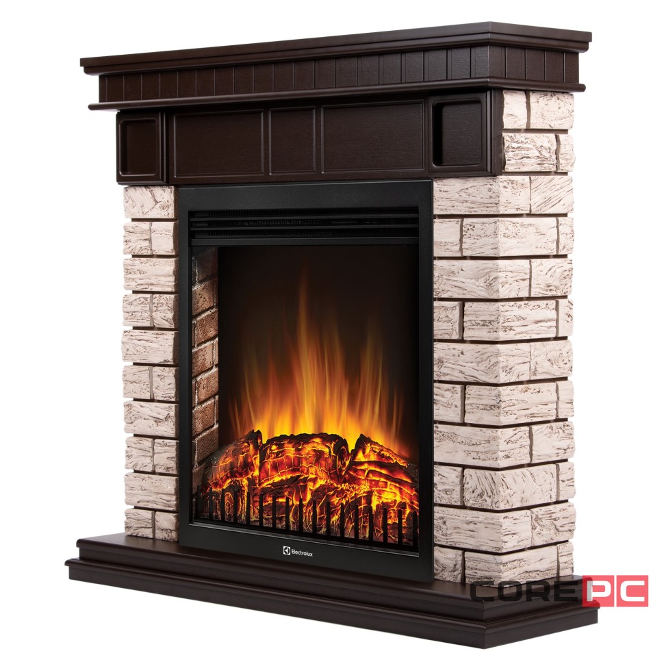 Портал Firelight Bricks Wood Classic камень коричневый, шпон темный дуб