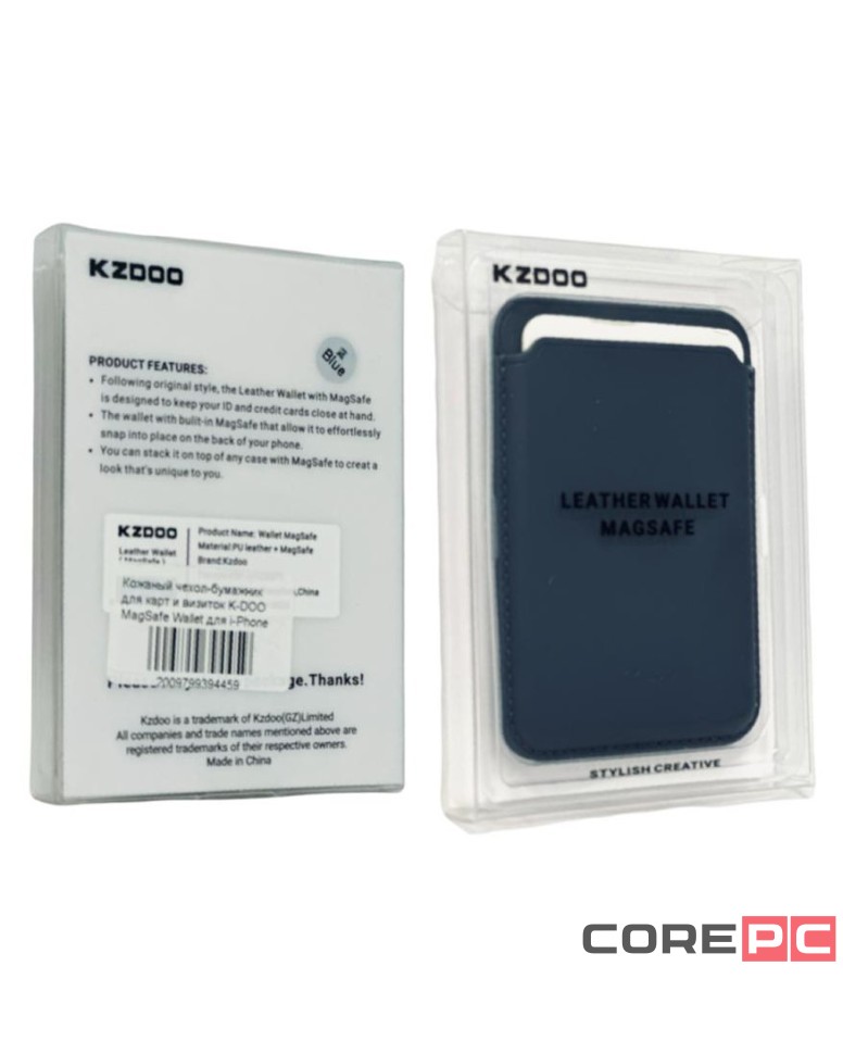Кожаный чехол-бумажник для карт и визиток K-DOO MagSafe Wallet для i-Phone синий