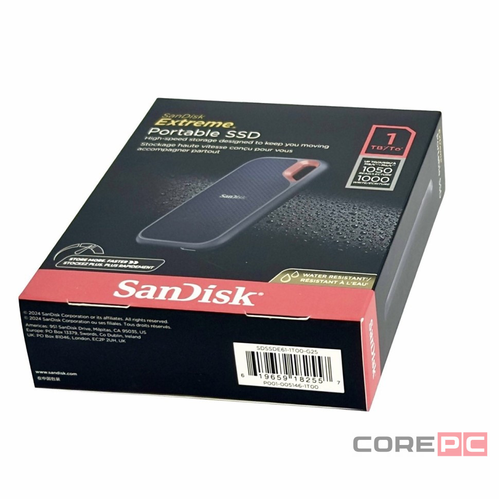 Внешний SSD 1TB SanDisk Extreme Portable SSD 1050 Mb/s (SDSSDE61-1T00-G25) черный