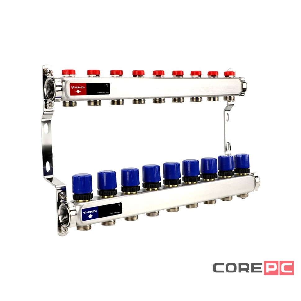 Группа коллекторная для отопления VARMEGA VM15509 ВР 1quot;, на 9 контуров 3/4quot; EK, нерж. сталь