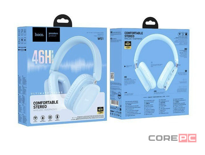 Стереонаушники Bluetooth полноразмерные Hoco W51 BT5.3/46ч синие