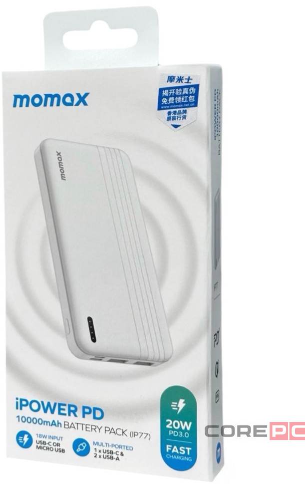 Powerbank Momax iPower PD 10000mAh 2USB/1C IP77W белый