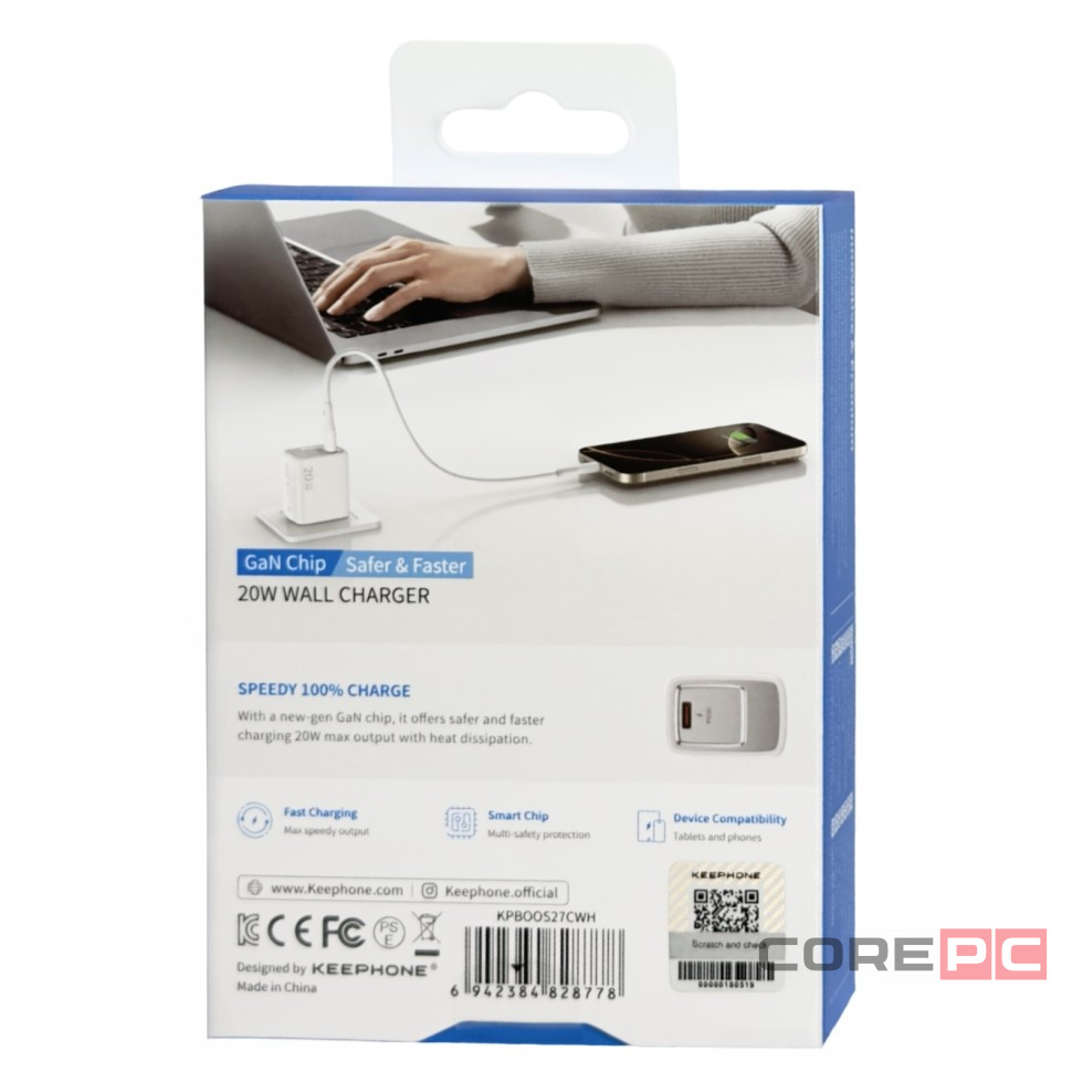 Сетевое зар. устр. Keephone Booster 1C Gan 20W белое