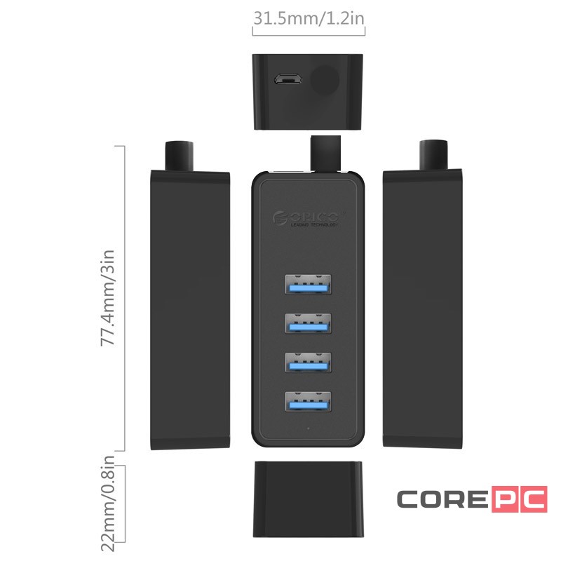 USB-хаб Orico W5P-U3-10 4xUSB3.0/MicroUSB черный