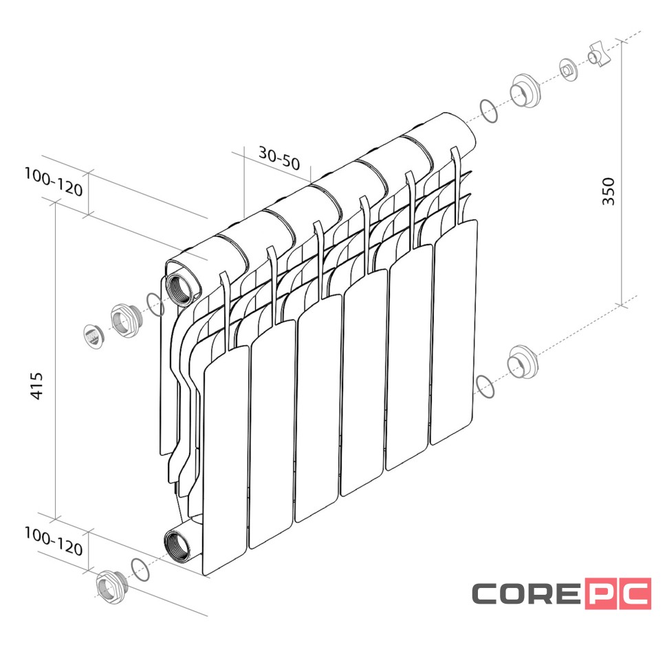Радиатор биметалл Royal Thermo Revolution Bimetall 350 - 10 секц.