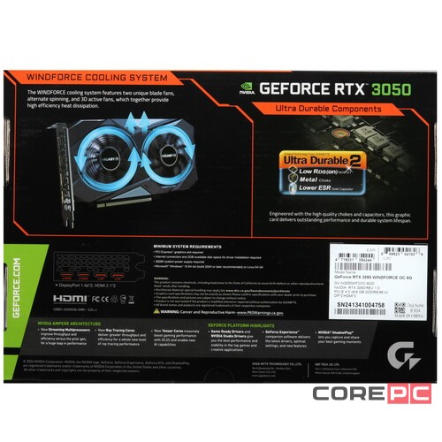 Видеокарта Gigabyte (GV-N3050WF2OC-6GD) GeForce RTX 3050 6GB WINDFORCE OC