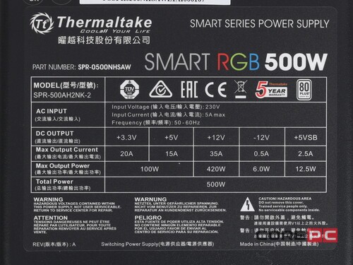 Блок питания Thermaltake 500W SMART 500 RGB PS-SPR-0500NHSAWE-1