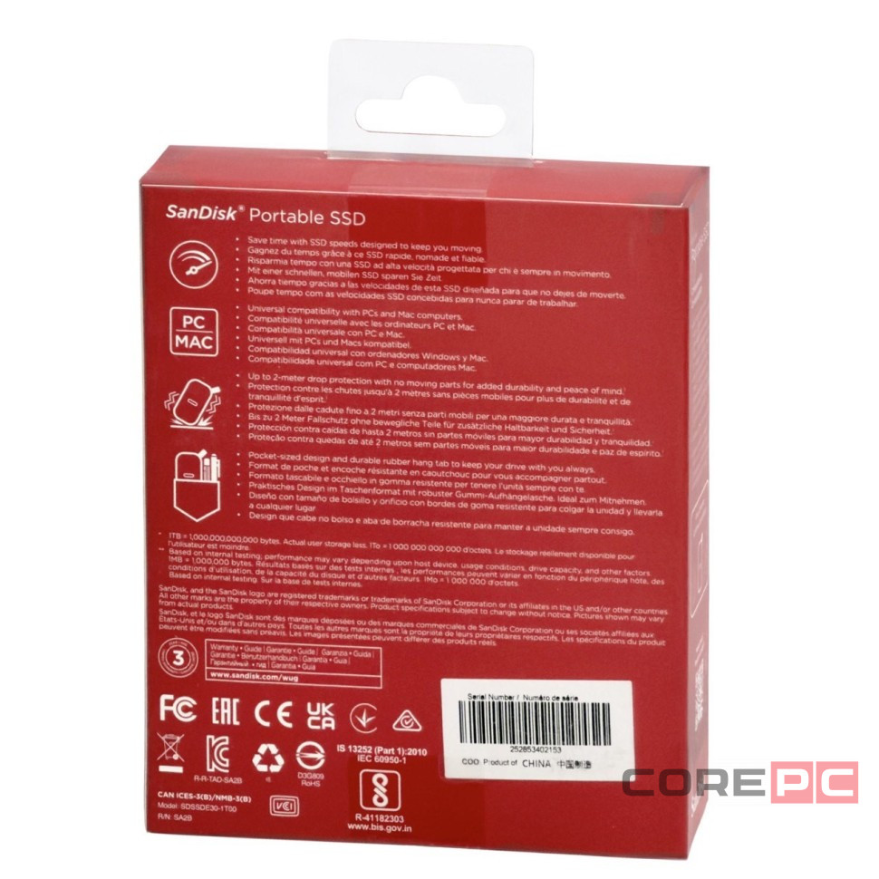Внешний SSD 1TB SanDisk Portable SSD 800 Mb/s (SDSSDE30-1T00-G26) черный