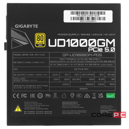 Блок питания Gigabyte 1000W (GP-UD1000GM PG5 v2) 16 Pin (PCIe 5.0 Connector Cable Details)