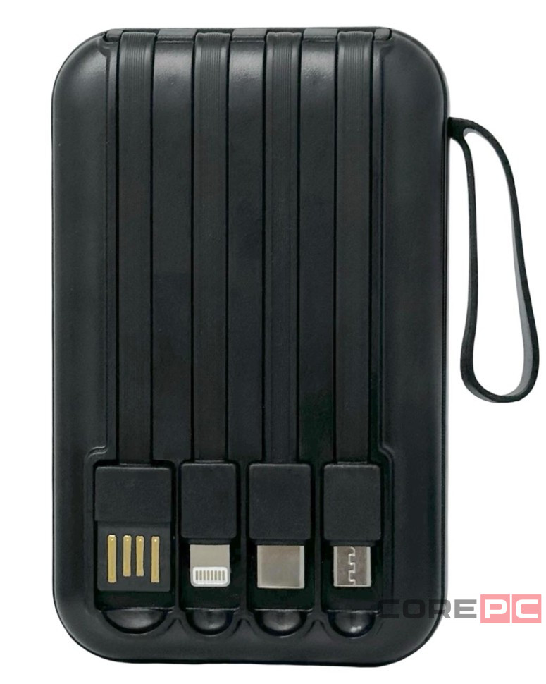 Powerbank Xreel 10000mAh 2USB/1USB-C с проводом Type-C/Lightning/Micro черный