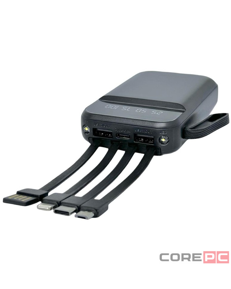 Powerbank Xreel 10000mAh 2USB/1USB-C с проводом Type-C/Lightning/Micro черный