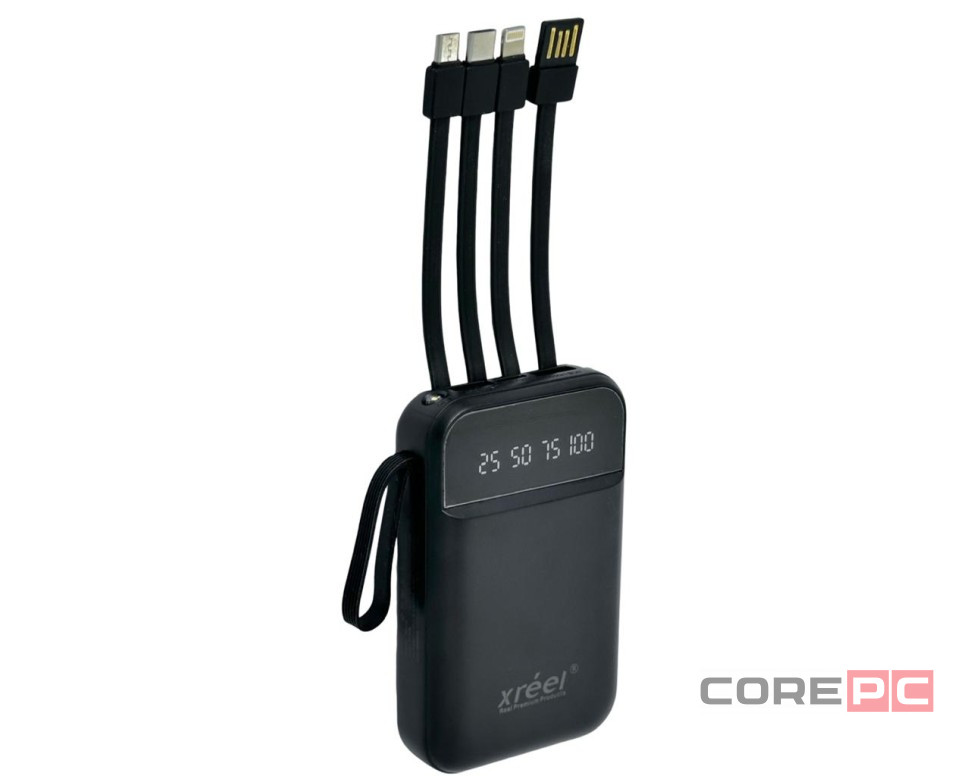 Powerbank Xreel 10000mAh 2USB/1USB-C с проводом Type-C/Lightning/Micro черный