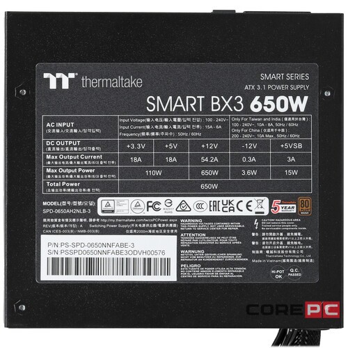 Блок питания Thermaltake 650W Smart BX3 (PS-SPD-0650NNFABE-3) 16 Pin (PCIe 5.0 Connector Cable Details)