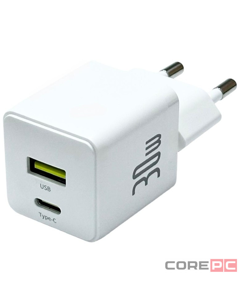 Сетевое зар. устр. Baseus Palm Fast Charger 1USB/1C 30W кабель T-C на T-C (P1011160A213-01) белое