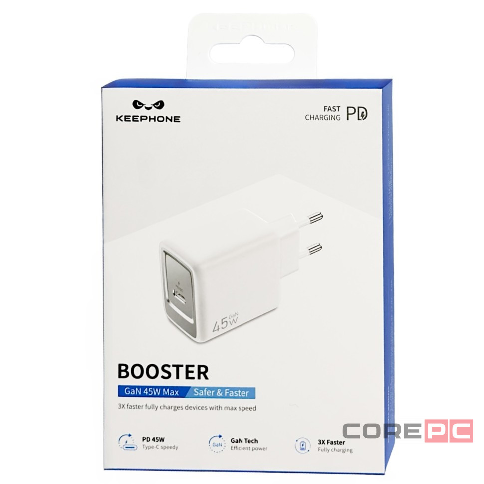 Сетевое зар. устр. Keephone Booster 1C Gan 45W белое