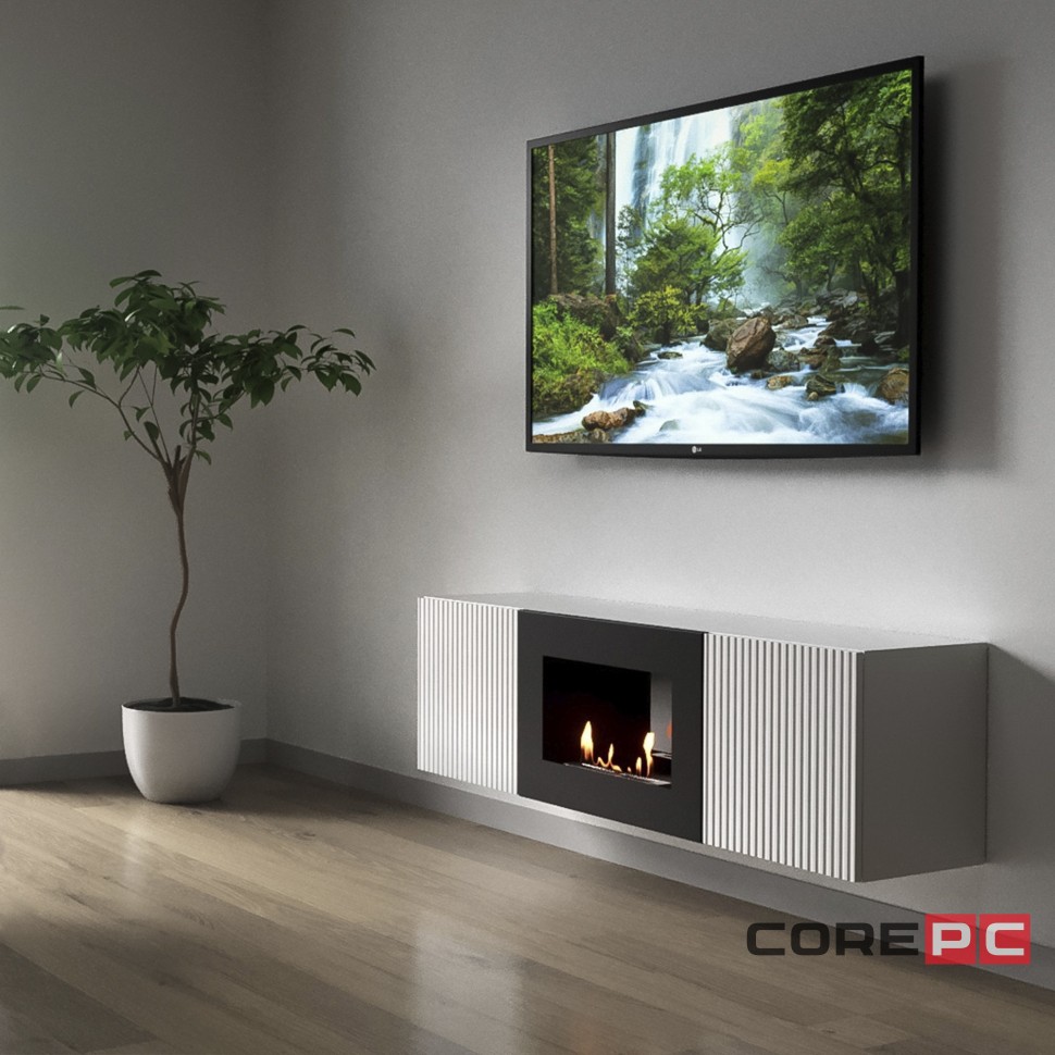 Каминокомплект: Тумба с биокамином Firelight BFP/P-1400L белая+набор керамических дров ель