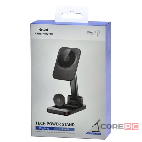 Беспроводное зарядное устройство 3in 1 с подставкой Keephone Tech Power Stand черный