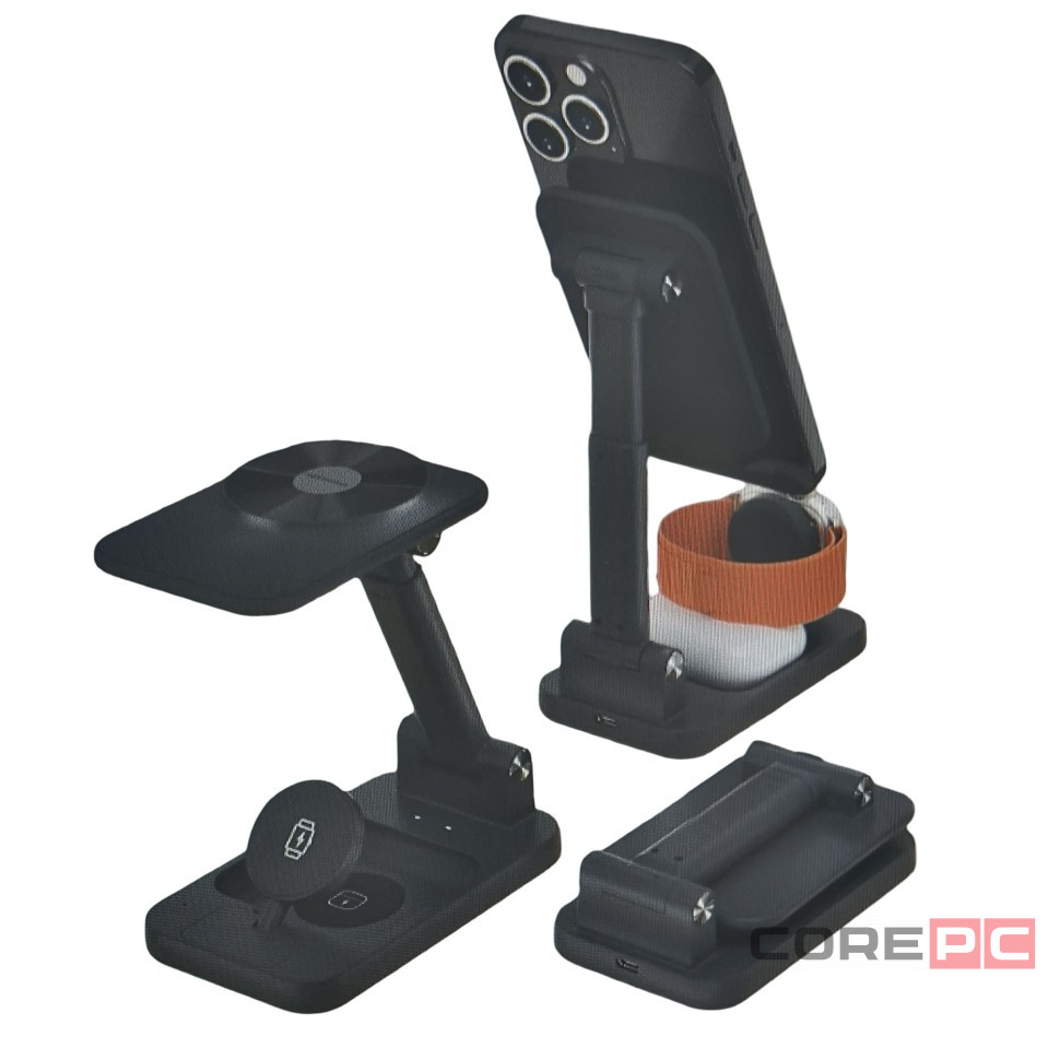 Беспроводное зарядное устройство 3in 1 с подставкой Keephone Tech Power Stand черный