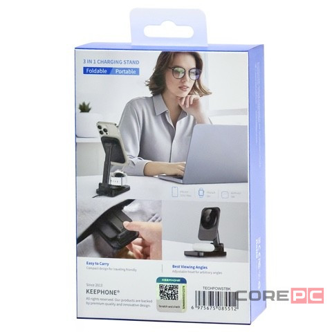 Беспроводное зарядное устройство 3in 1 с подставкой Keephone Tech Power Stand черный