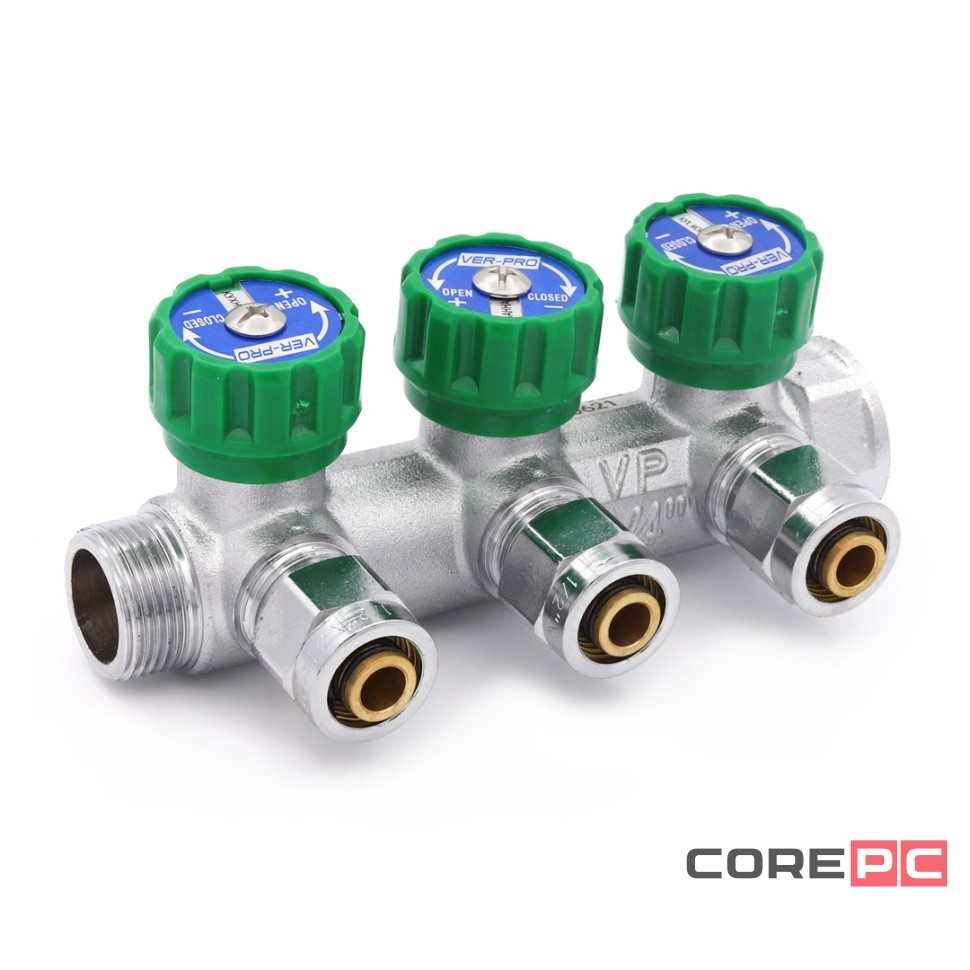 Коллектор VIEIR 3/4-16-3вых с регул. вентилями, еврок. VER-PRO VER403