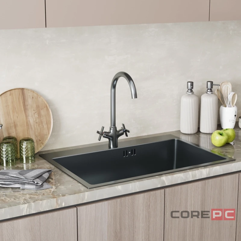 Смеситель для кухни MIXLINE МЛ38-032/ML38-032, вентильное управление, цвет графит