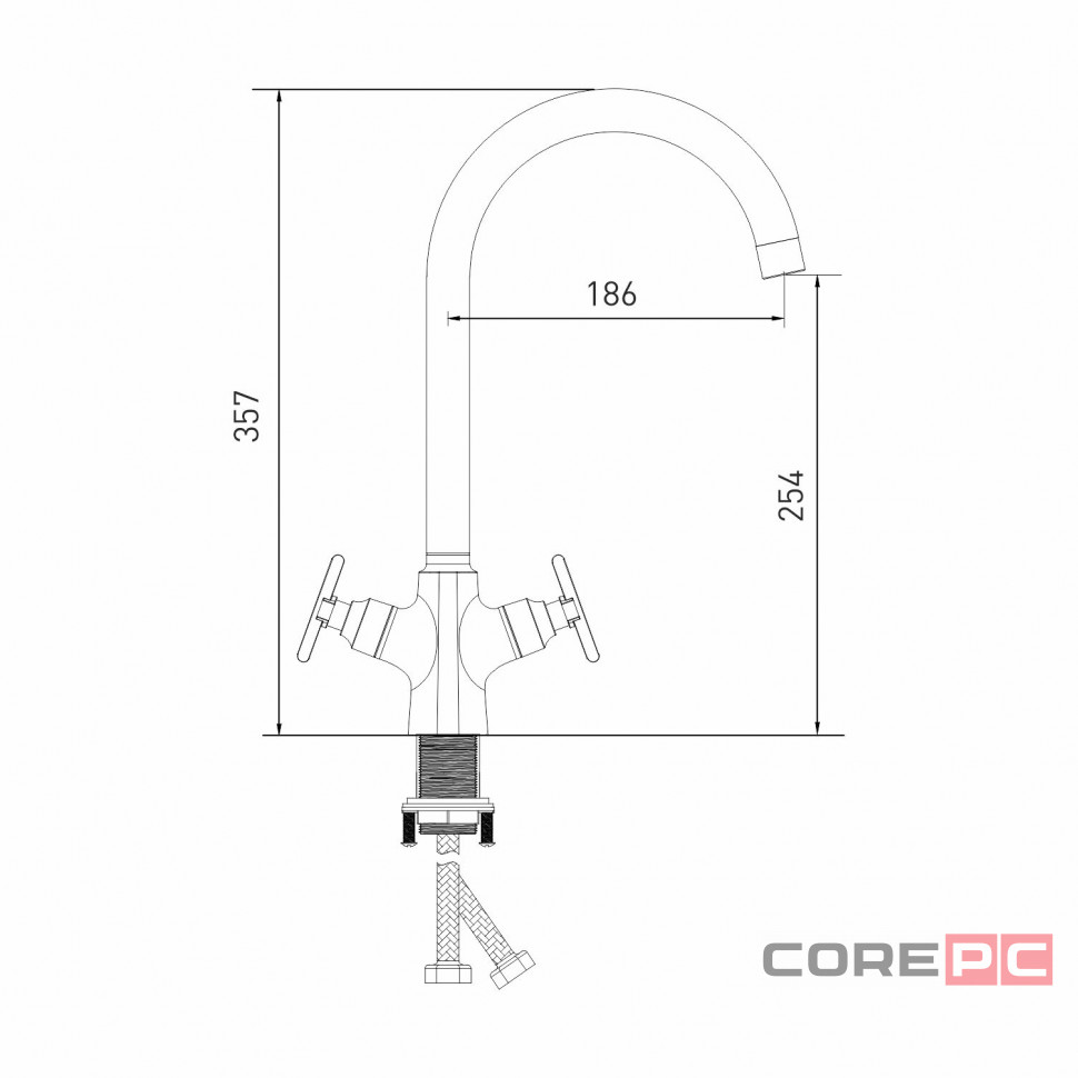 Смеситель для кухни MIXLINE МЛ38-032/ML38-032, вентильное управление, цвет графит