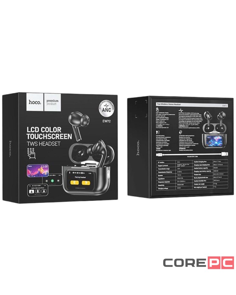 Беспроводные наушники Hoco EW72 с шумоподавлением в кейсе с сенсорным экраном чёрный