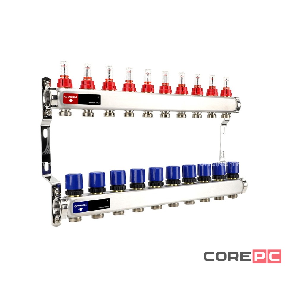 Группа коллекторная с расх. VARMEGA VM15110 ВР 1quot;, под 130 насос, на 10 конт. 3/4quot; EK, нерж. сталь