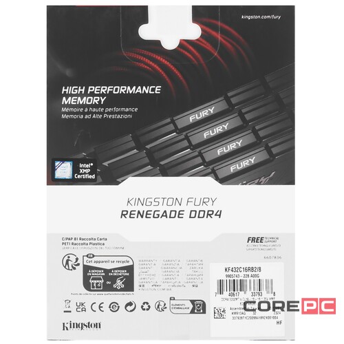 Оперативная память 8 Gb 3200 MHz Kingston FURY Renegade Black-Gray (KF432C16RB2/8)