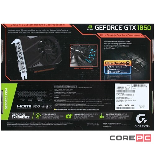 Видеокарта Gigabyte (GV-N1656OC-4GD 4.0) GeForce GTX 1650 4GB