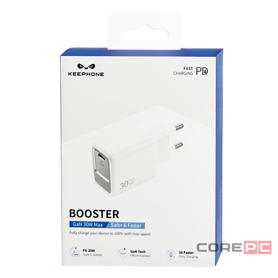Сетевое зар. устр. Keephone Booster 1C Gan 30W белое