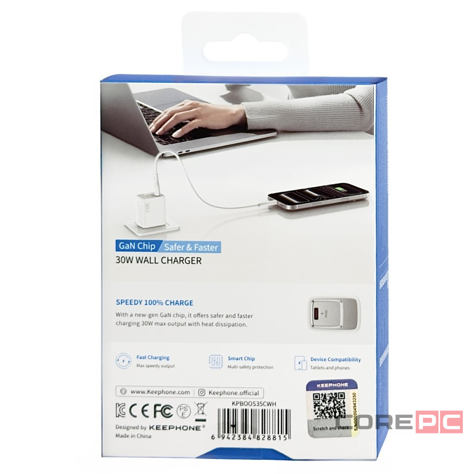 Сетевое зар. устр. Keephone Booster 1C Gan 30W белое