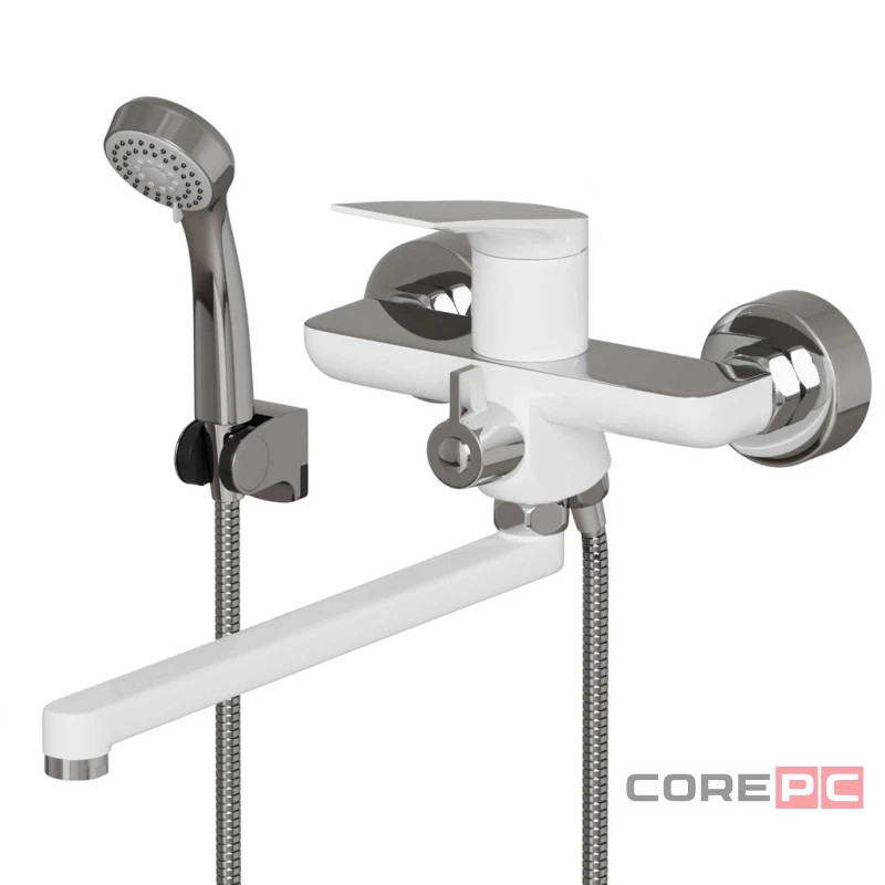 Смеситель для ванны и раковины MIXLINE МЛ41-02/ML41-02, рычажное управление, цвет хром/белый