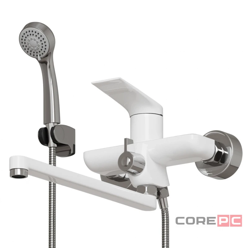 Смеситель для ванны и раковины MIXLINE МЛ41-02/ML41-02, рычажное управление, цвет хром/белый
