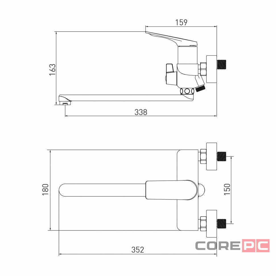 Смеситель для ванны и раковины MIXLINE МЛ41-02/ML41-02, рычажное управление, цвет хром/белый