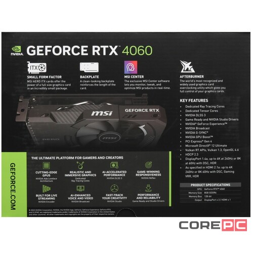 Видеокарта MSI (RTX 4060 AERO ITX 8G OC) GeForce RTX 4060 8GB AERO ITX 8G OC