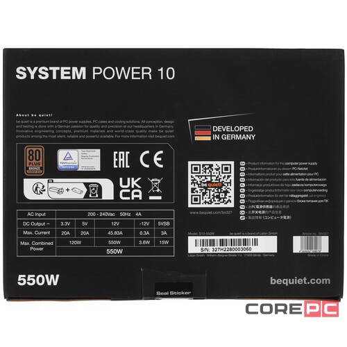 Блок питания Be Quiet! 550W SYSTEM POWER 10 BN327