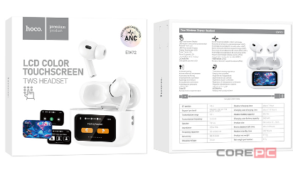 Беспроводные наушники Hoco EW72 с шумоподавлением в кейсе с сенсорным экраном белые