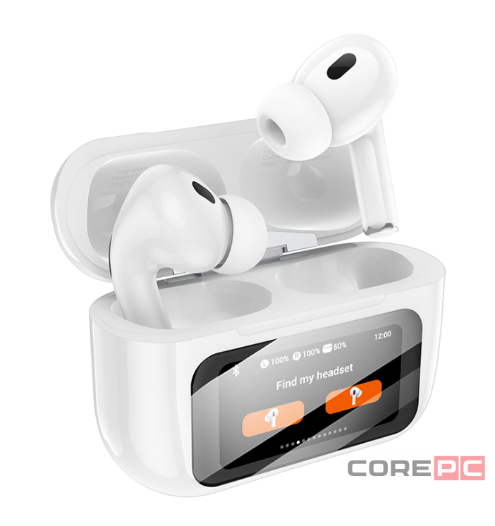 Беспроводные наушники Hoco EW72 с шумоподавлением в кейсе с сенсорным экраном белые