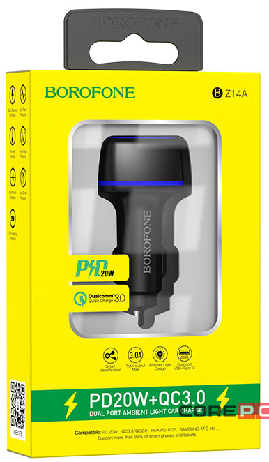Автомобильное заряд. устр. Borofone BZ14A 1USB/1C QC3.0 20W черное