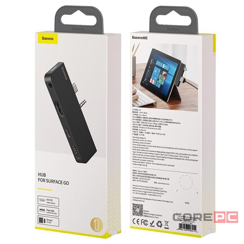 USB хаб Baseus для планшета Surface GO 1USB/1USB-C/HDMI 4K/3.5мм CAHUB-FT01 черный