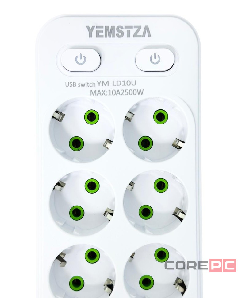 Сетевой фильтр Yemstza 2500W-10A(Max) 10 розеток+4USB+1USB-C 2м. белый