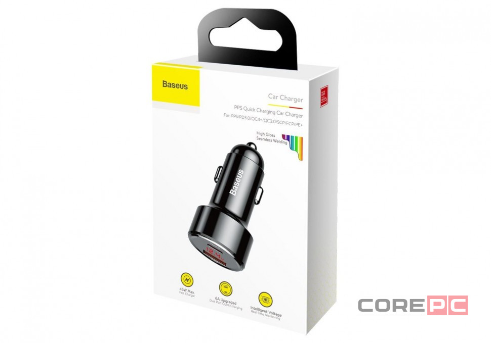 Автомобильное заряд. устр. Baseus 1USB/1C 45W (CCMLC20C-01) черный перламутр