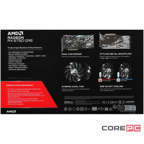 Видеокарта ASRock (RX6750GRE CL 10GO) Radeon RX 6750 GRE 10GB CHALLENGER OC