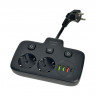 Amper сетевой удлинитель, 0,2м, 2 розетки, 3*0,75мм, 10А, 2500 Вт, 3usb, 1Type-C, 3кн, черный